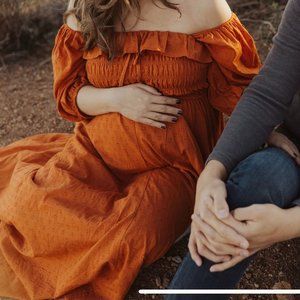 Burnt Orange Cotton Ruffled Sleeve Dress (Small)